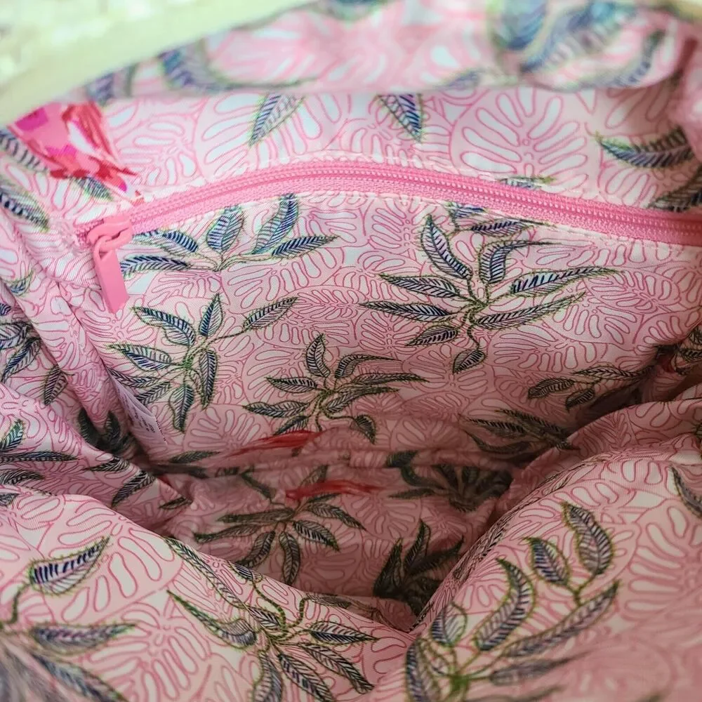 Vera Bradley Straw Mini Convertible Backpack Light‎ Natural Pink Tropical Bird